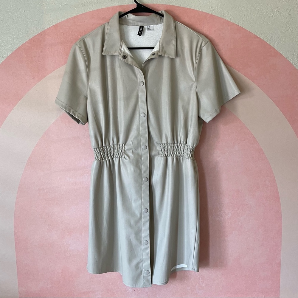 3/$10 H&M beige vegan leather button up dress M